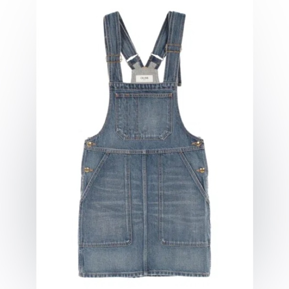 Céline Paris Denim Overall Skirt Dress Japan L Gold Hardware